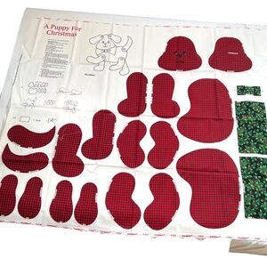 A Puppy for Christmas Cut & Sew Fabric Panel VIP Dreamspinners Buffalo Print 14"